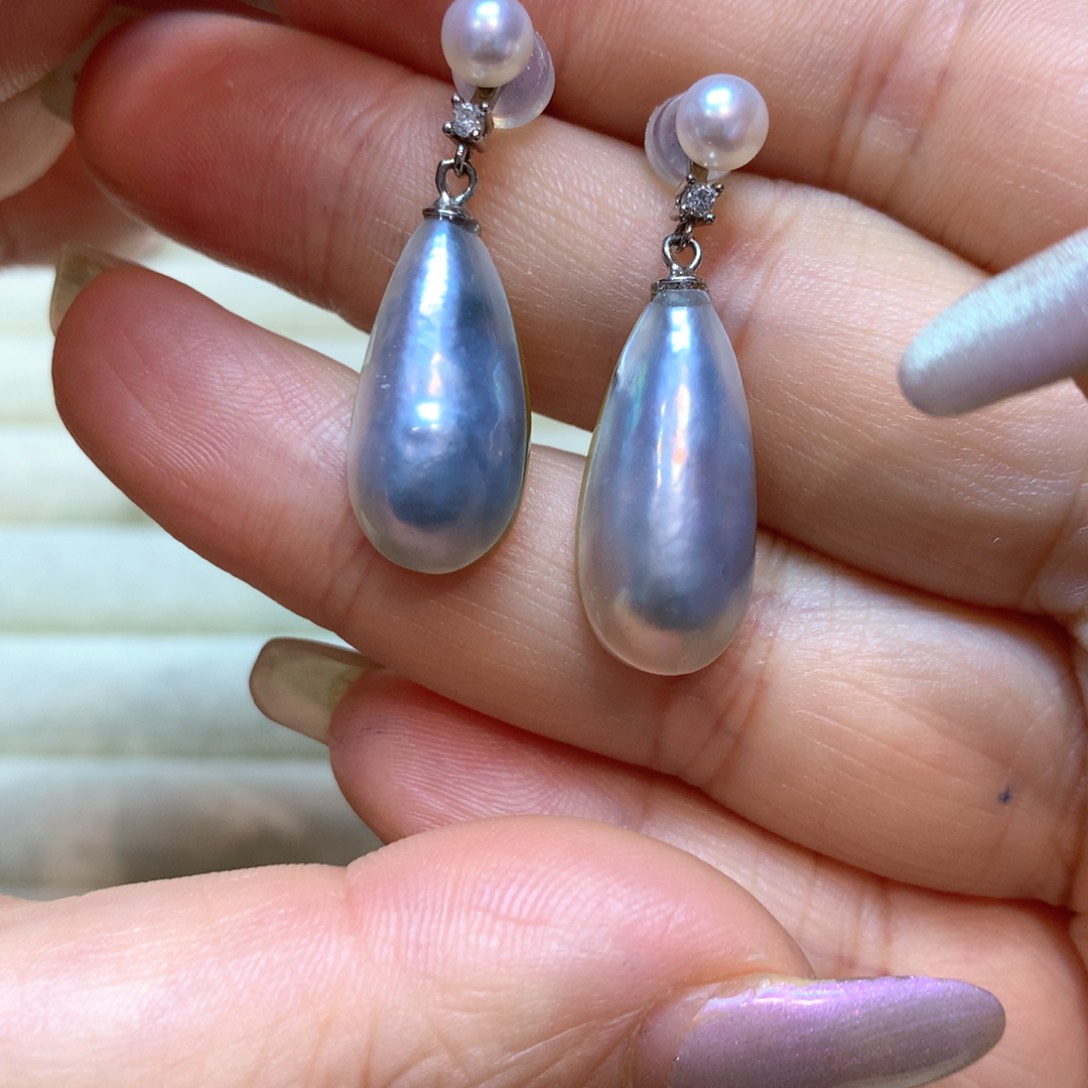 耳饰银S925镶嵌拼合珍珠（马贝珠）