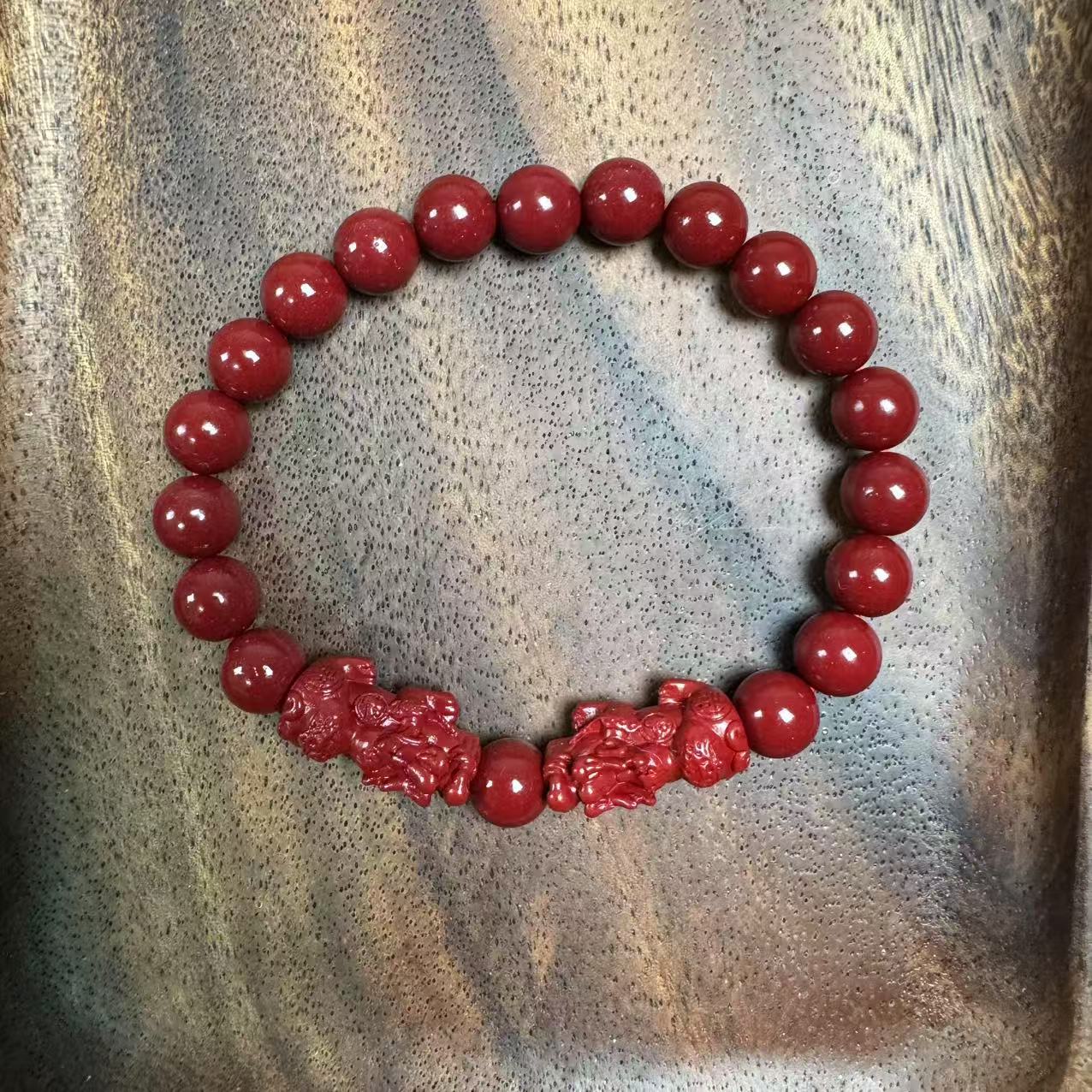 含辰砂工艺品精美设计卡8mm雕刻葫芦双貔貅手串