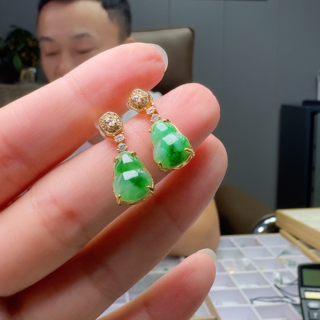 翡翠银S925镶嵌耳饰天然