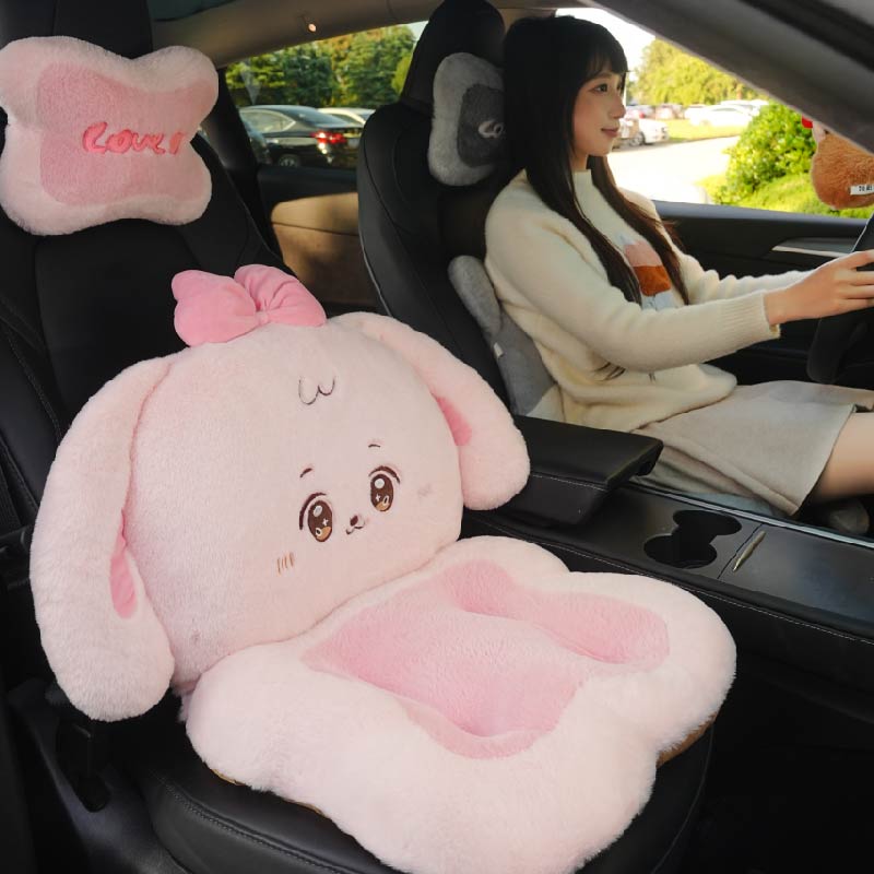 冬季毛绒可爱卡通动物车载坐垫车内保暖秋冬女生车载座垫靠背一体