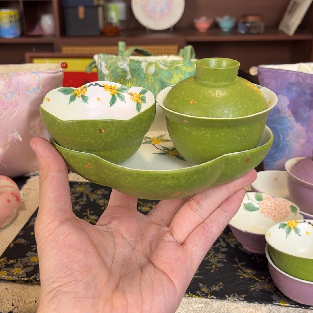 三件套148绿色小青柑盖碗壶承杯子