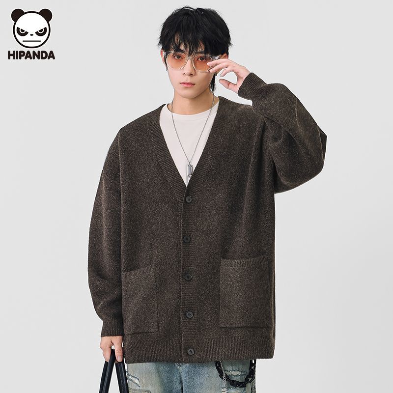 Hi Panda长袖毛衣男装慵懒宽松秋冬季新款开衫时尚休闲针织衫外套
