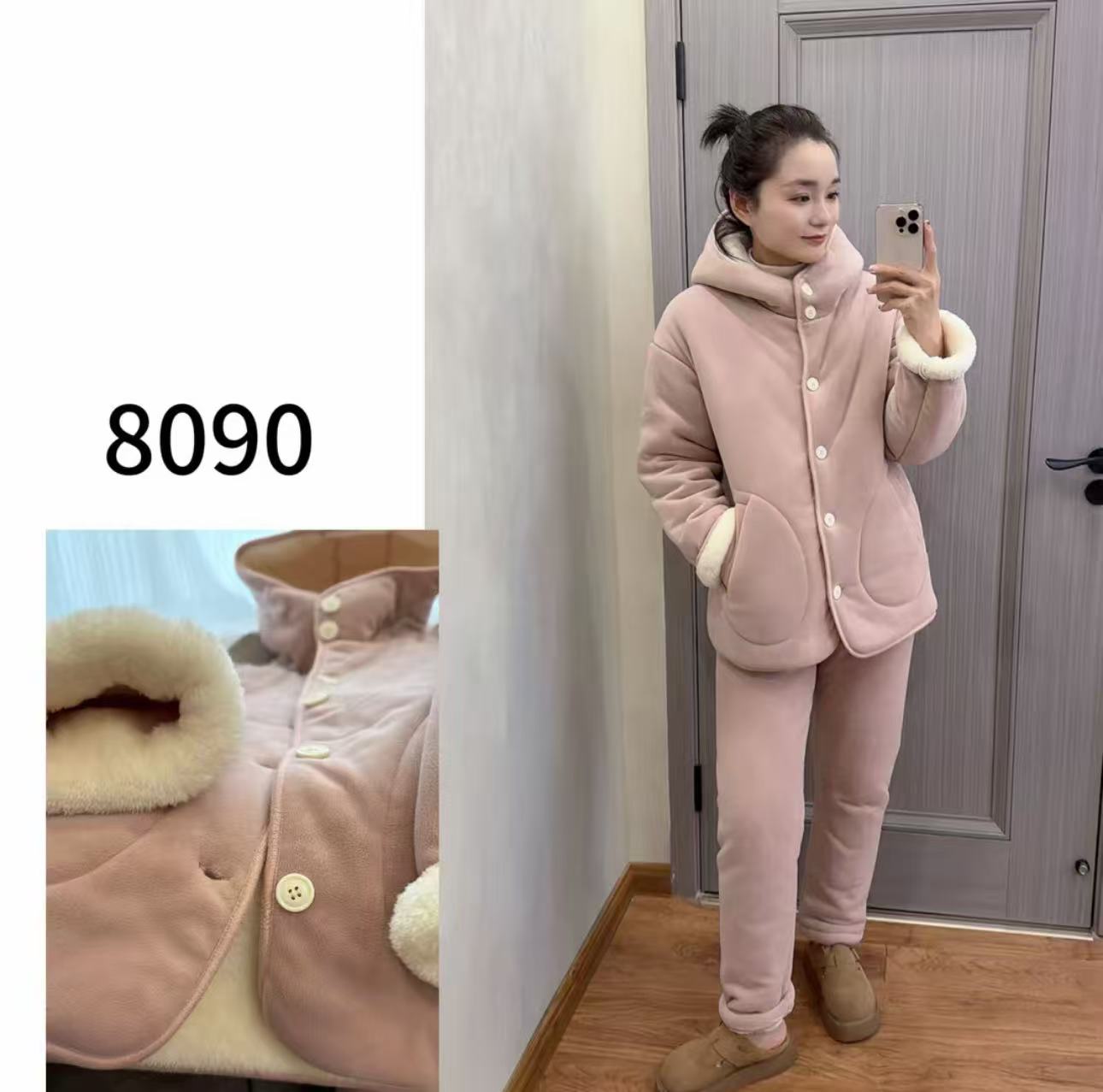 加厚冬季家居服套装系扣冬款连帽休闲（默认微瑕）