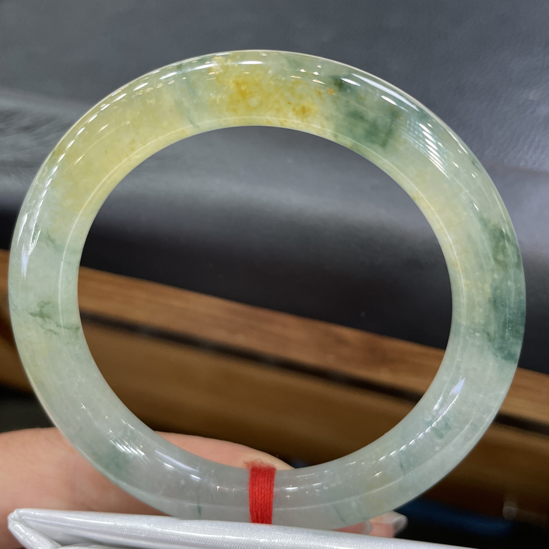 特色手镯凡高的油画53圈圆条天然缅甸翡翠a货