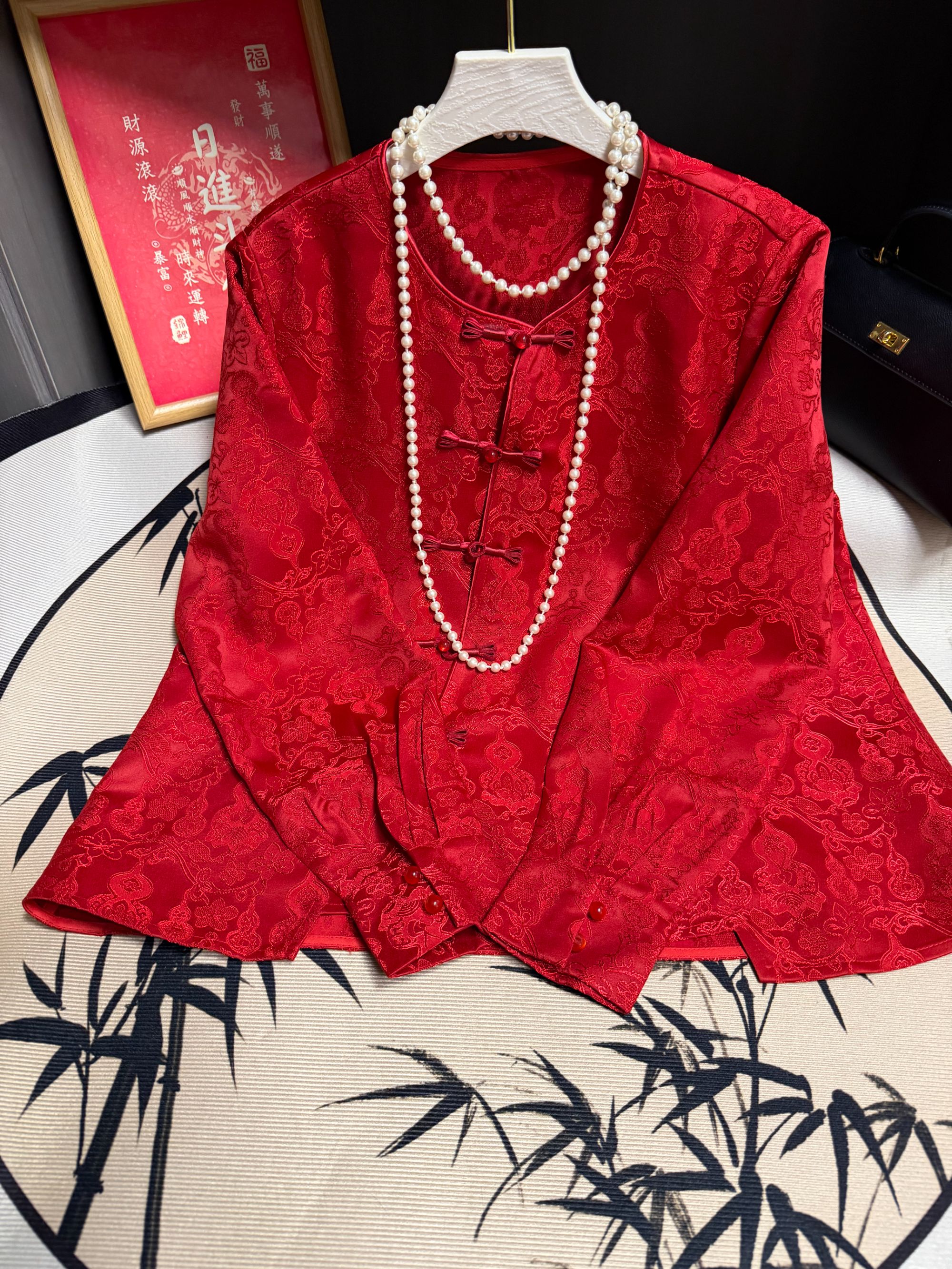 刺绣盘扣网红纯色提花厚款薄款夏季气质复古长袖上衣国风新中式