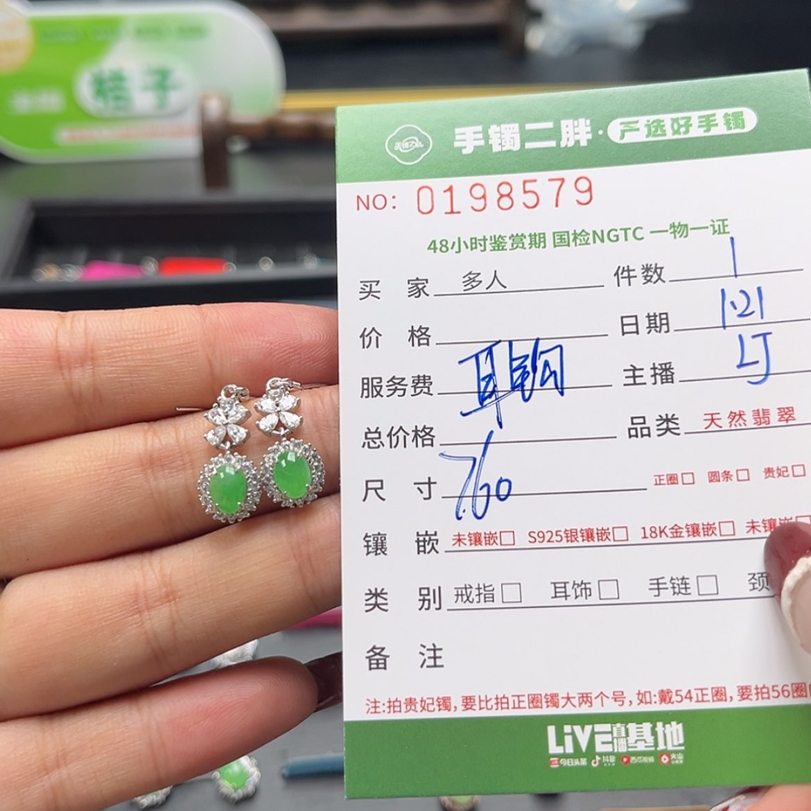 【闪购商品】翡翠耳饰银S925镶嵌多人