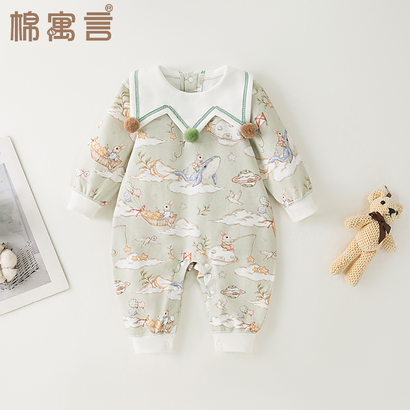 婴儿春秋季衣服洋气网红哈衣宝宝纯棉连体衣可爱超萌外出服爬爬服