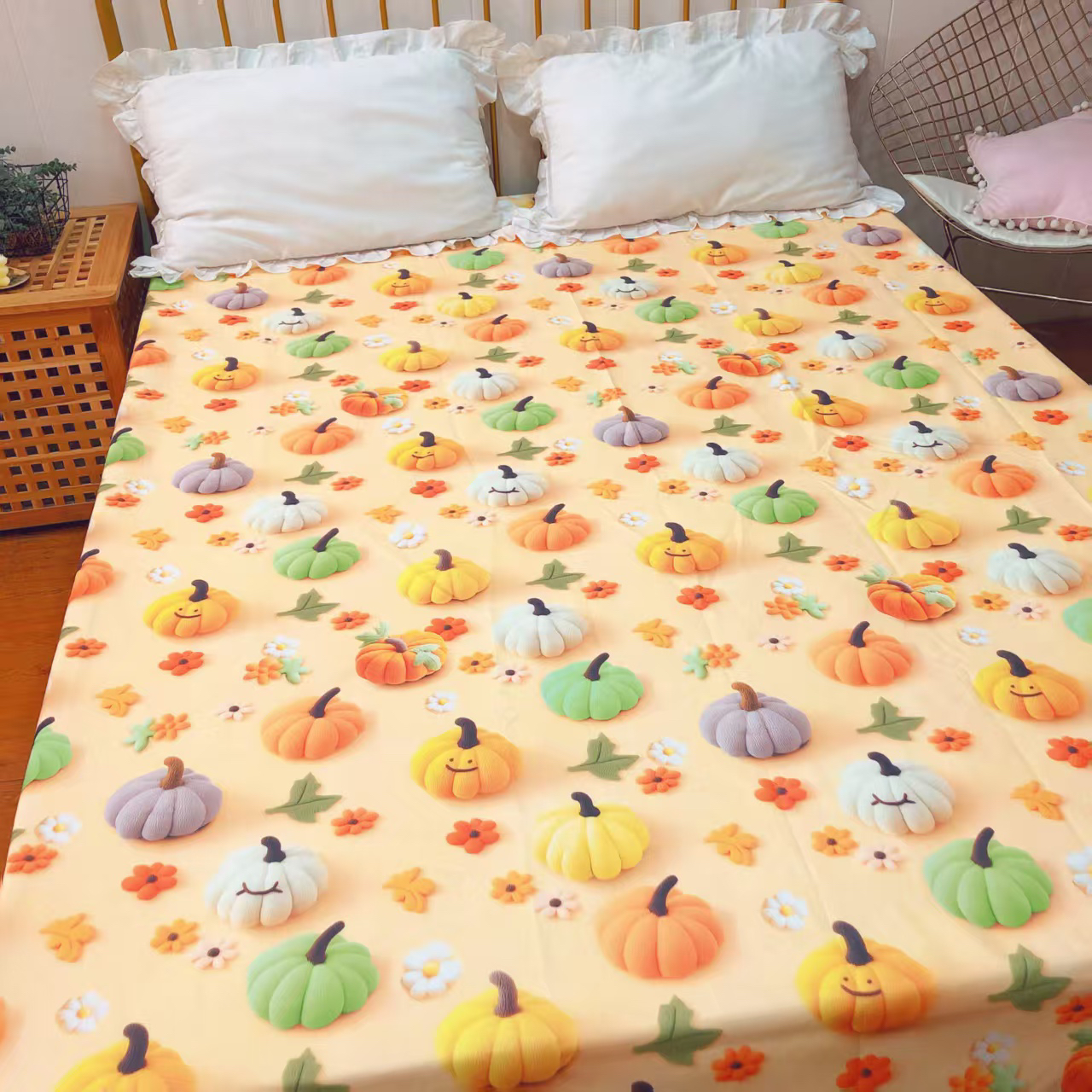 双人大床单2.4*2.3（-+5cm）【数码南瓜】原棉 双经双纬老粗布