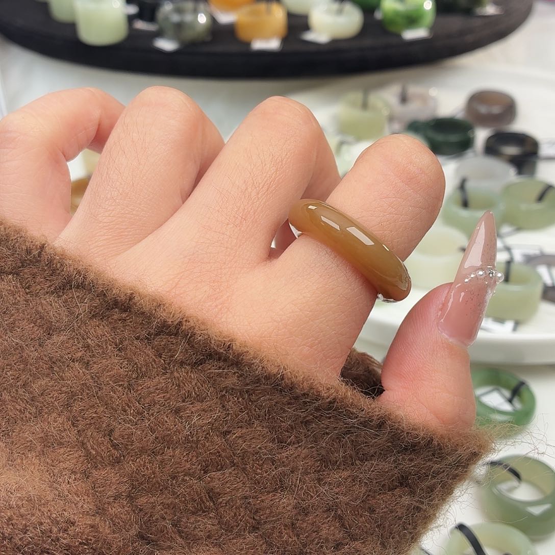 和田玉未镶嵌戒指b25糖泥鳅背17.5