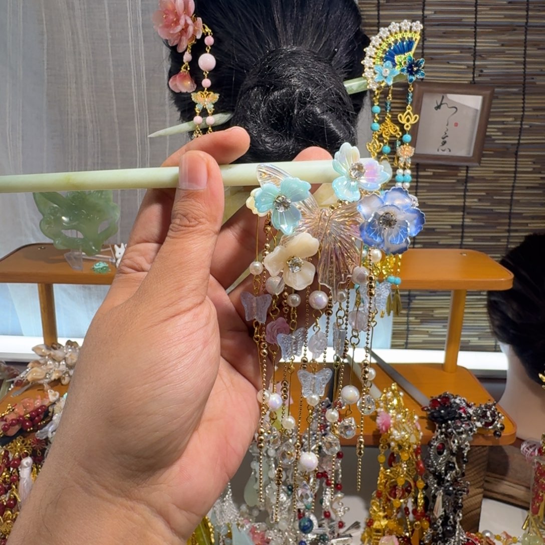 ໑***࿐蛇纹石玉合金发饰