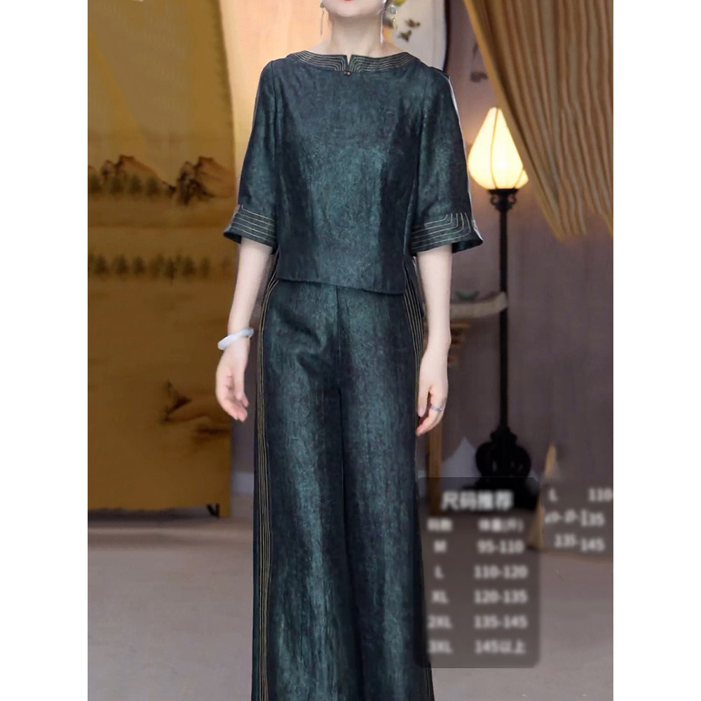 高级感轻奢贵夫人洋气裤套装女2025夏季新款减龄五分袖衬衫+裤子