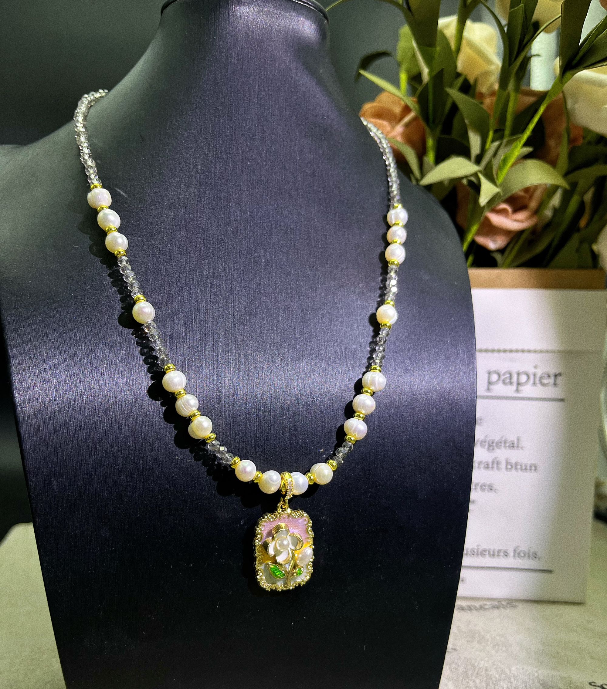 原创设计款花朵天然淡水珍珠简约百搭项链一101017