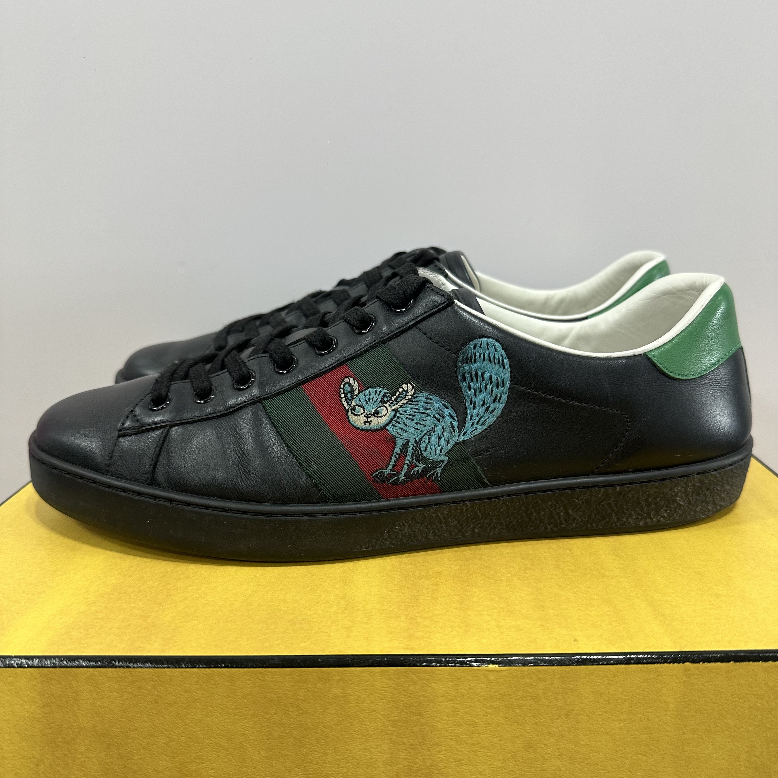 95新 GUCCI/古驰 43码 ACE 刺绣红绿条纹 板鞋 L0029