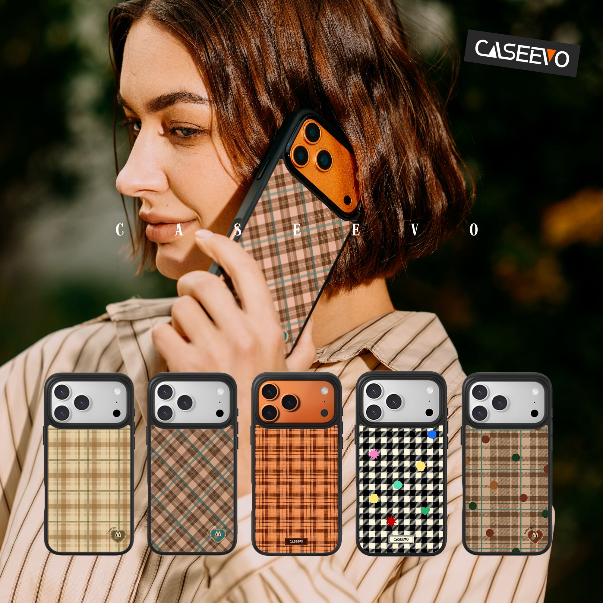 CaseEvo格子纹磁吸一体壳超薄手机壳适用iPhone17/16/15/14/华为