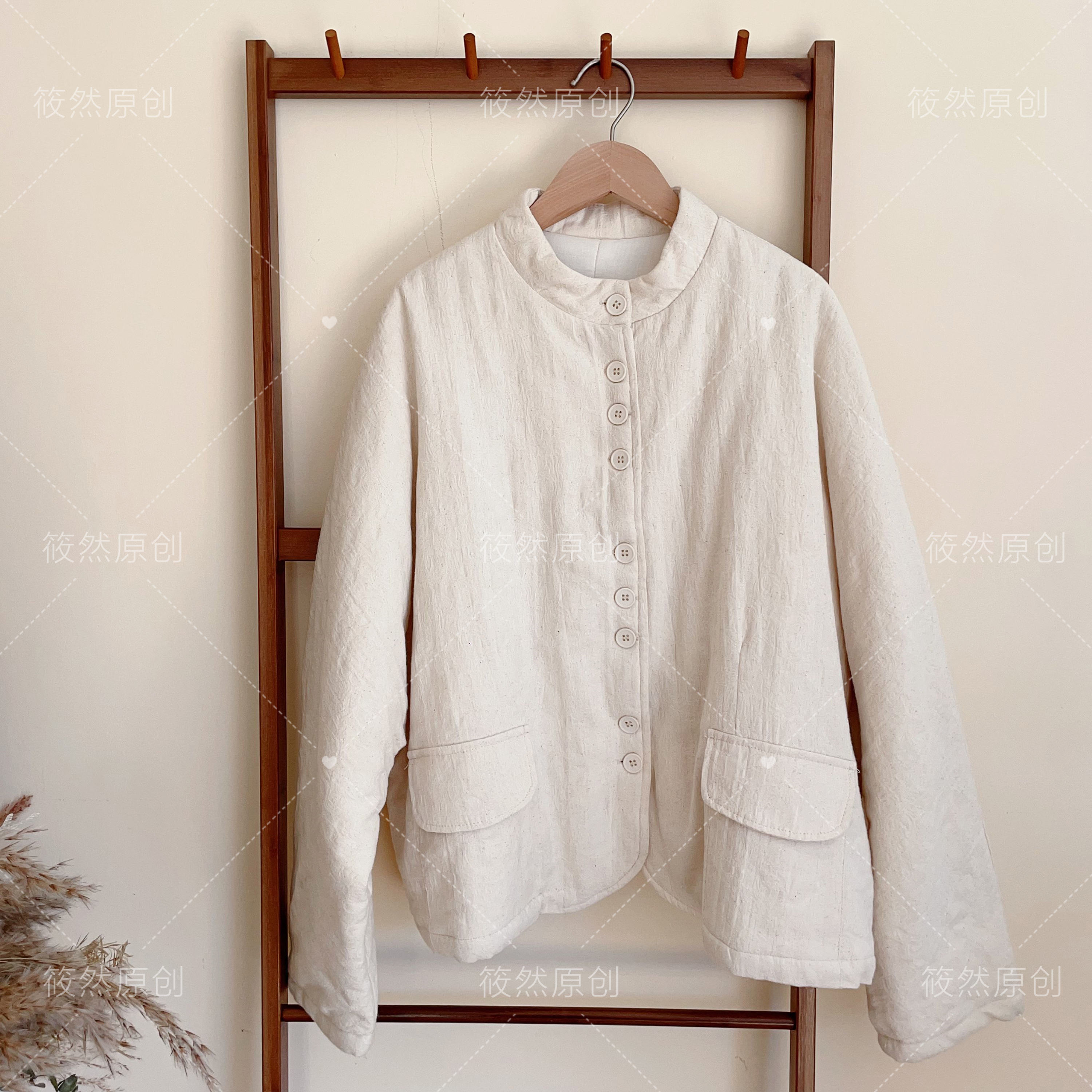 新款长袖复古提花新中式立领厚款棉服 衣长62 胸围140