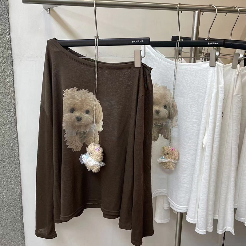 【青青】大码薄款露肩长袖T恤女2025秋季胖MM显瘦宽松上衣9374