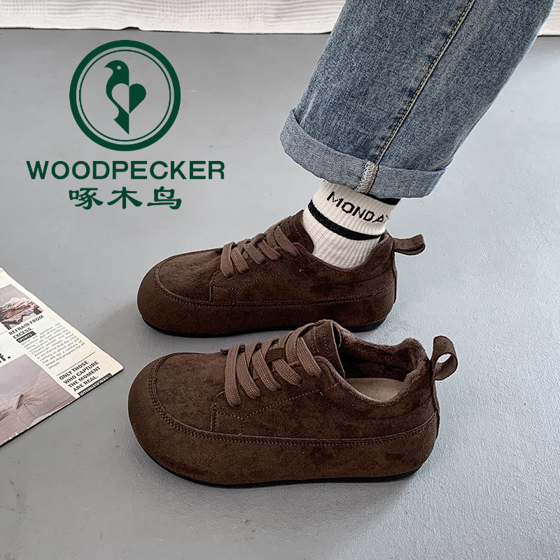 啄木鸟加绒保暖勃肯鞋女2025秋冬季新款复古厚底休闲运动德训鞋