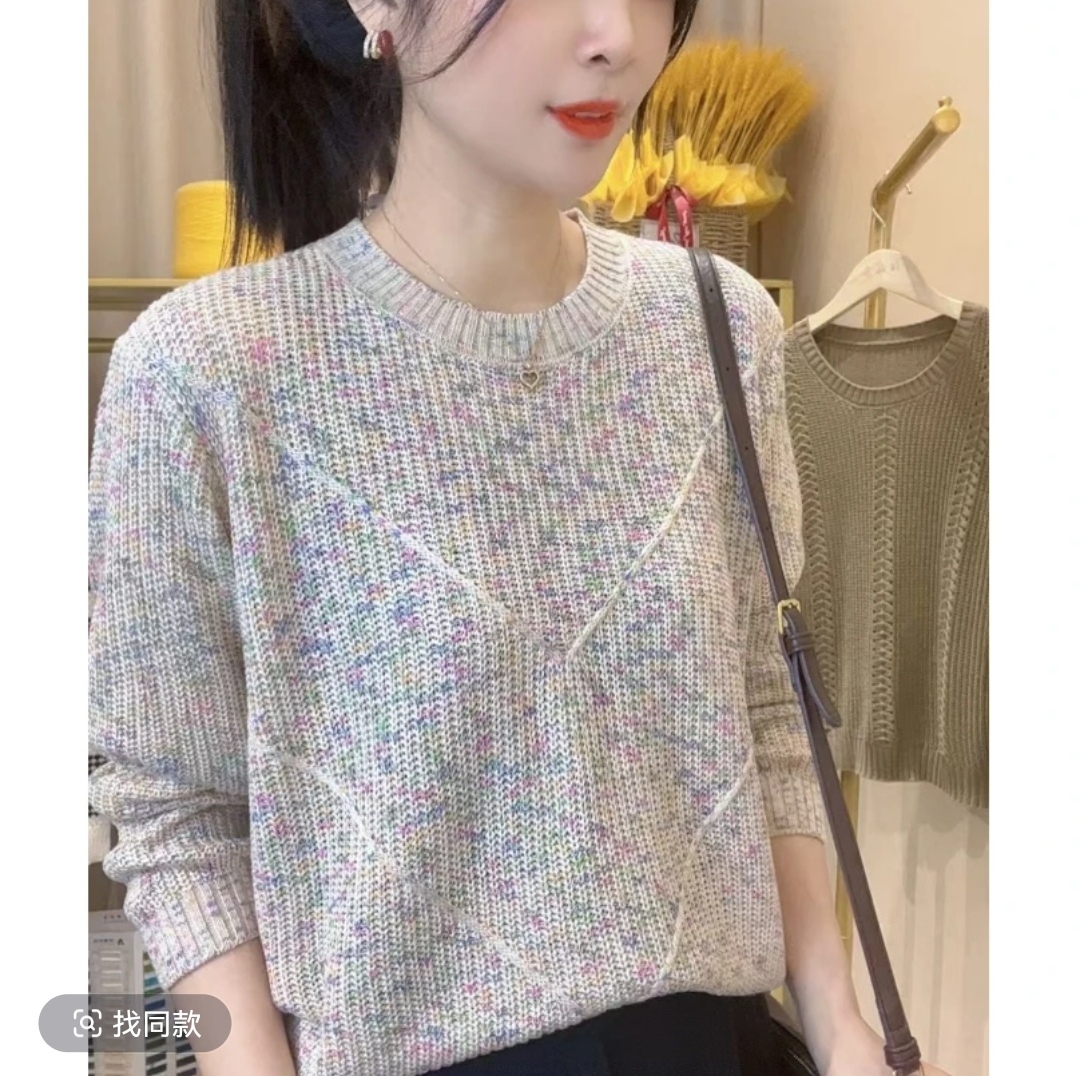2025早春新款圆领韩版彩色慵懒棉衫百搭女士宽松显瘦针织