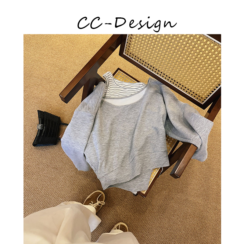 CAICAI-【海盐奶糖】两件套时尚洋气百搭U领长袖+打底背心121023