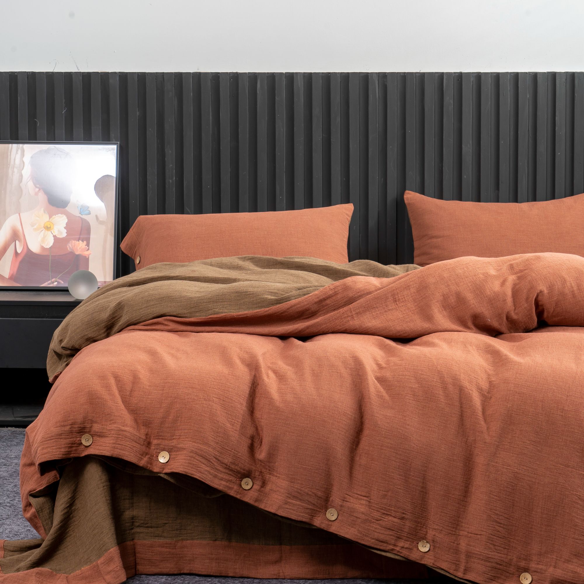 【千鸟格】2025新品A类全棉色织纽扣工艺款双层纱纯棉四件套被套