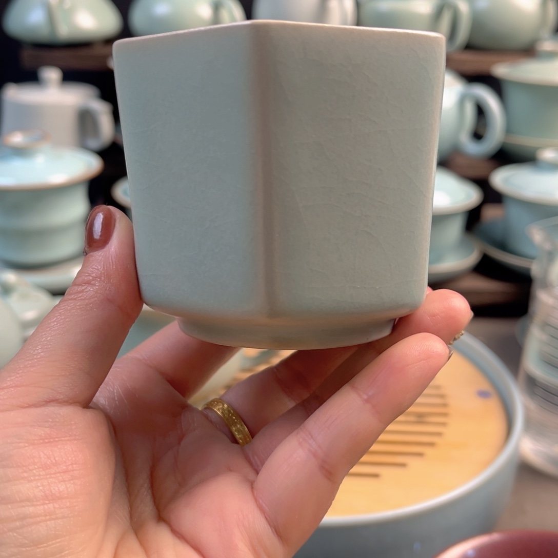 摆件陶瓷仿古釉六方杯遐