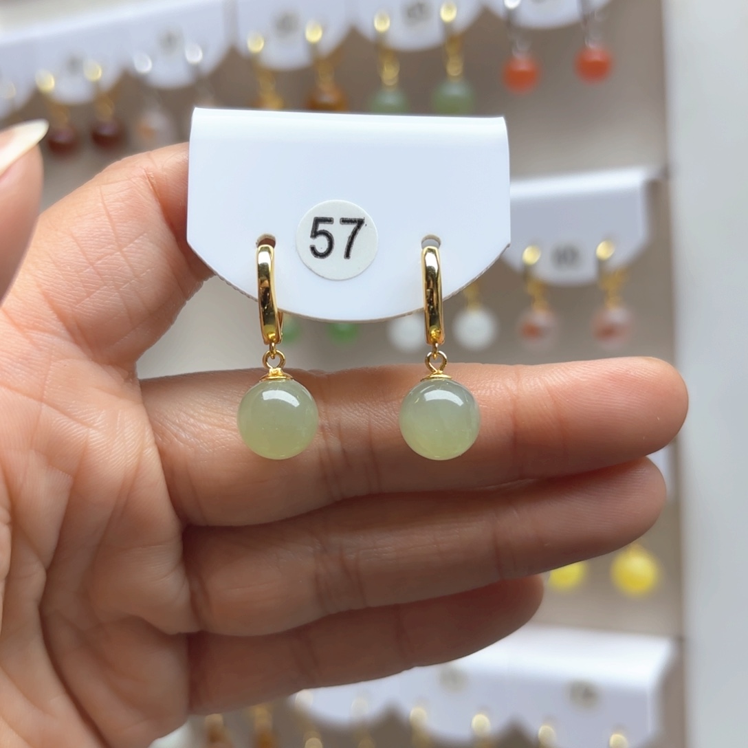 和田玉耳饰银S925镶嵌