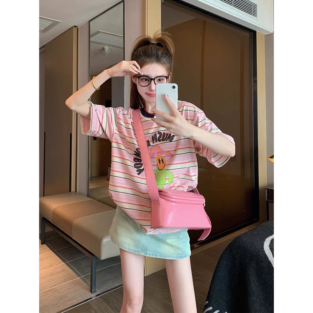 【清货】2025夏亲子装时尚潮流印花条纹短袖T恤(95%棉) D382 382 M