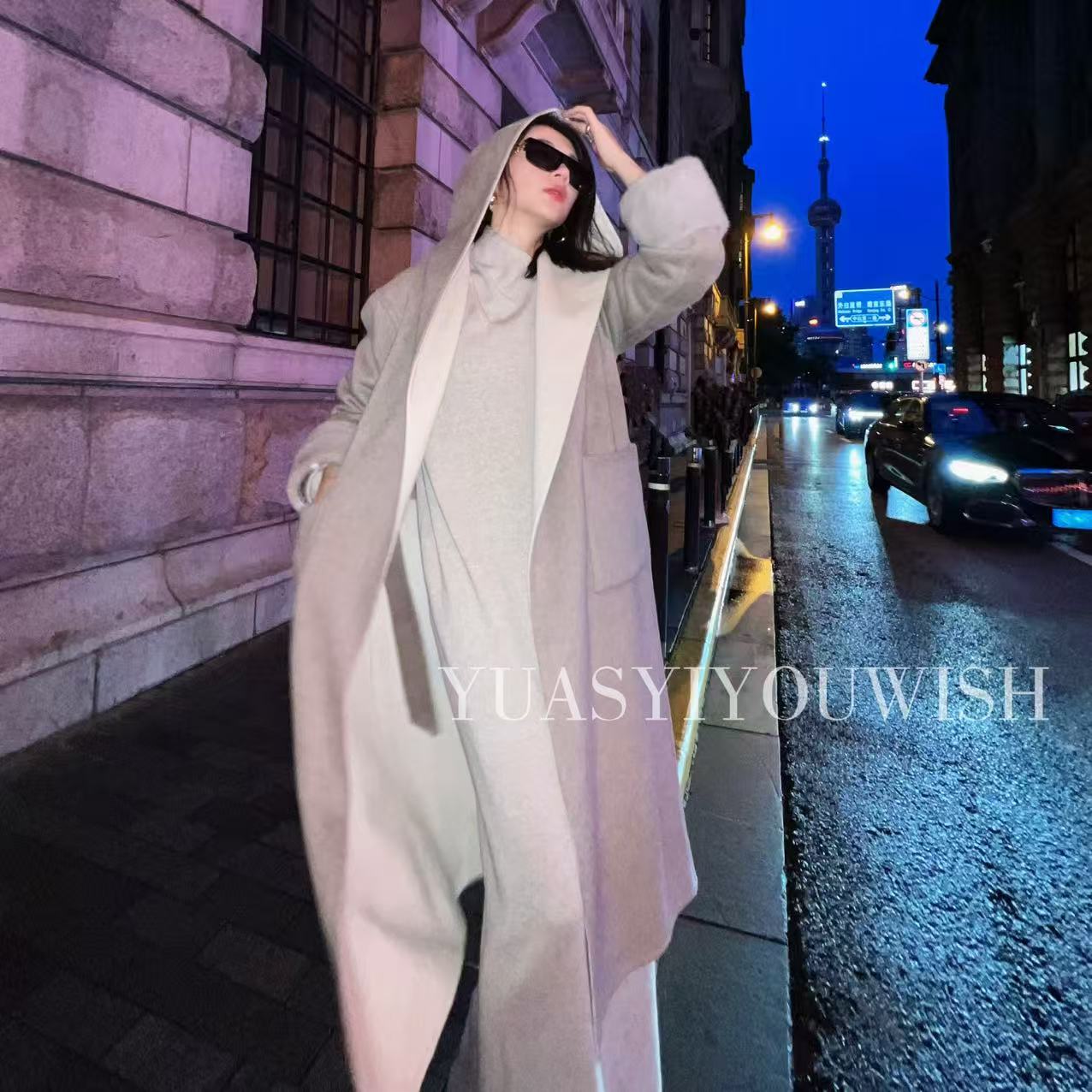 YUASYIYOUWISH 奈奈|“白昼”双面双穿大翻领连帽山羊绒水貂大衣