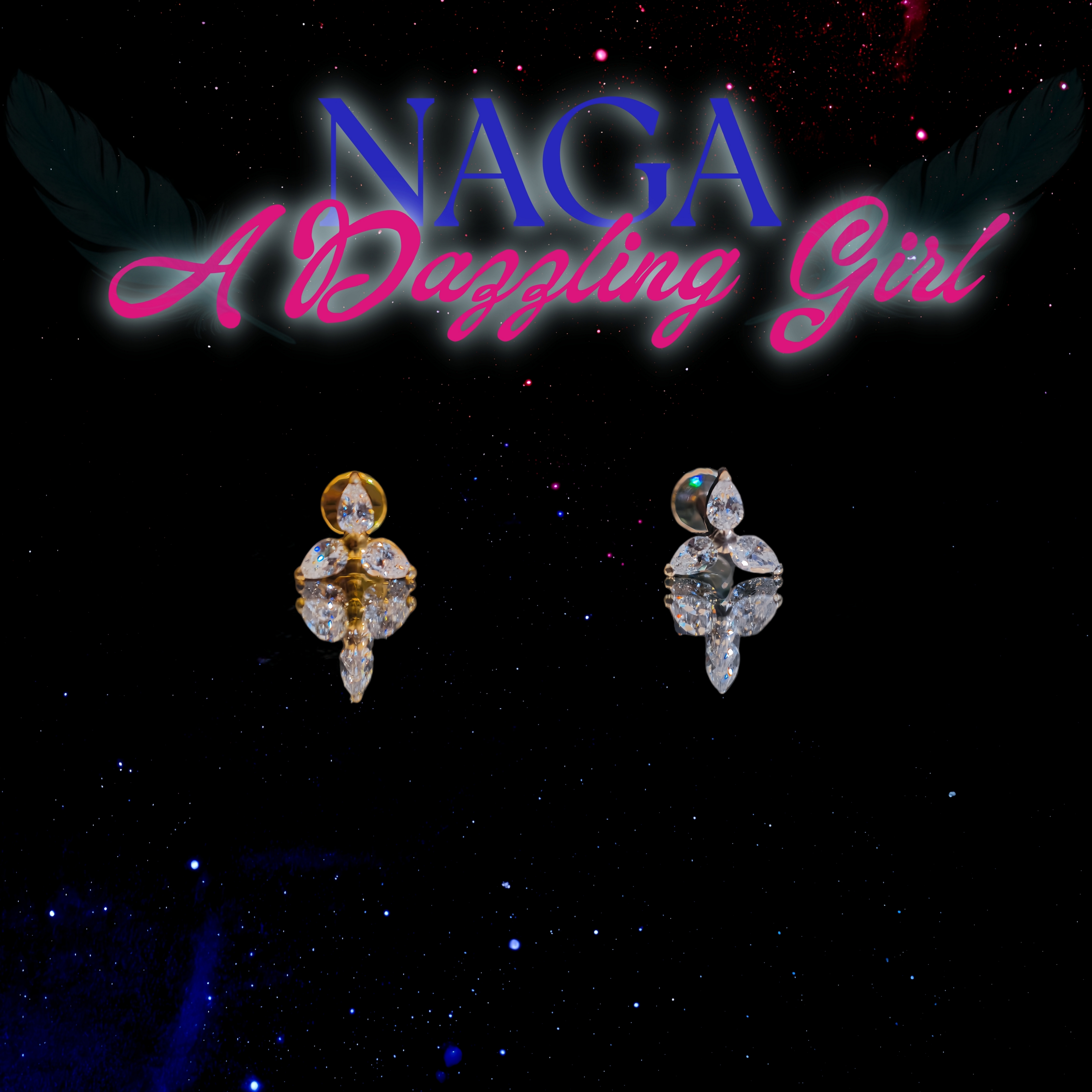 钛合金锆石耳饰 钛合金爆闪异型锆石耳钉0.9牙防敏养耳洞【三边花】