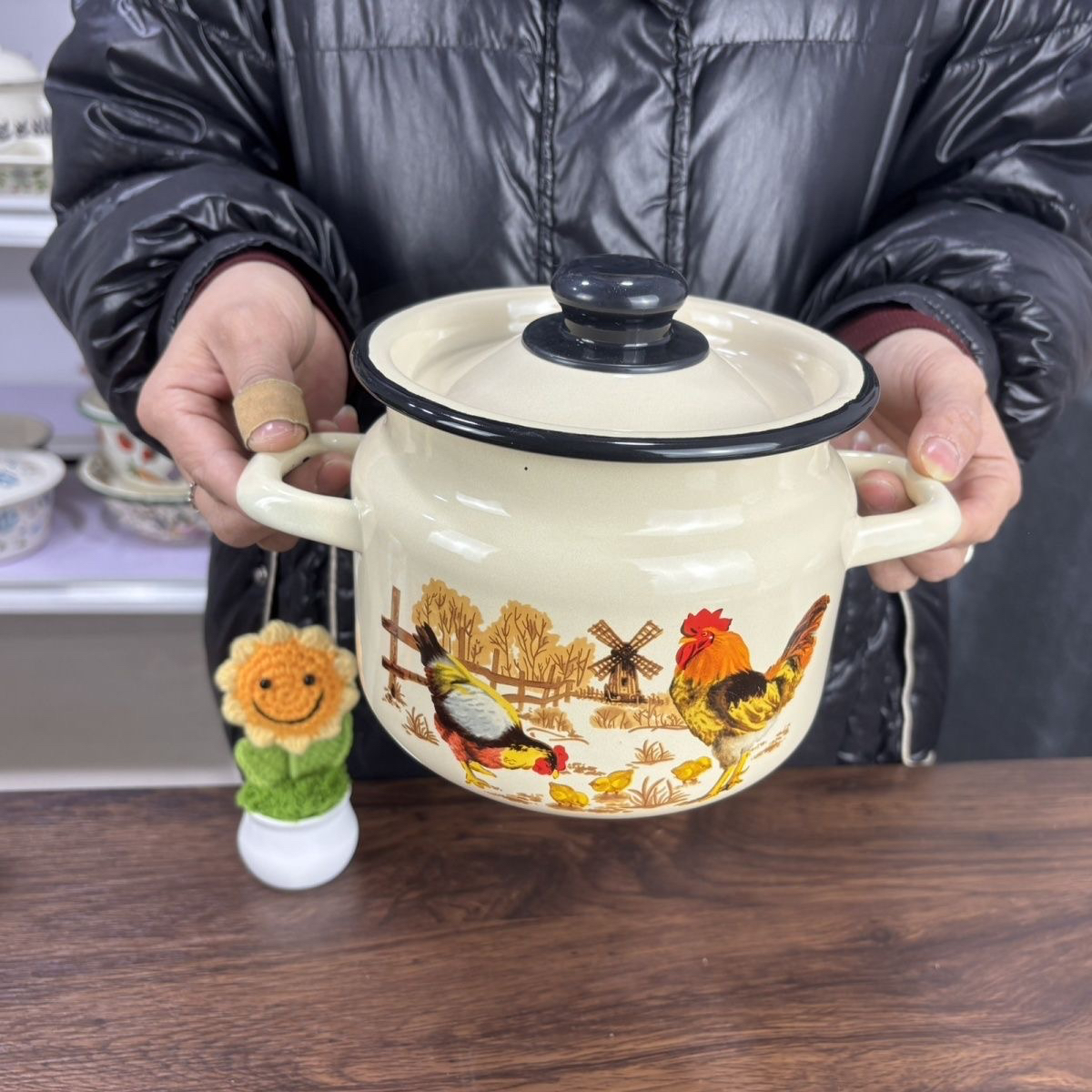 15公分大公鸡搪瓷双耳油罐一个