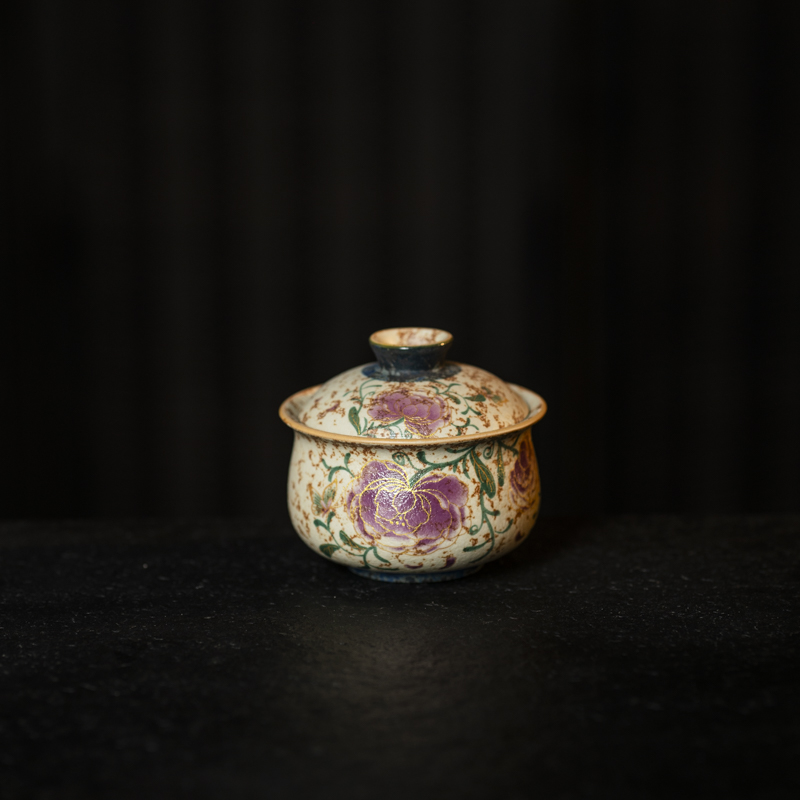 花开倾城青花火石红焦糖釉钱袋二才盖碗（130-140cc）
