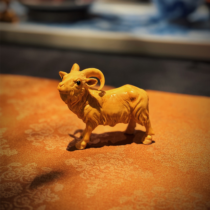 黄杨木雕生肖羊摆件领头羊家居家用汽车载摆件中国风送礼品新中式
