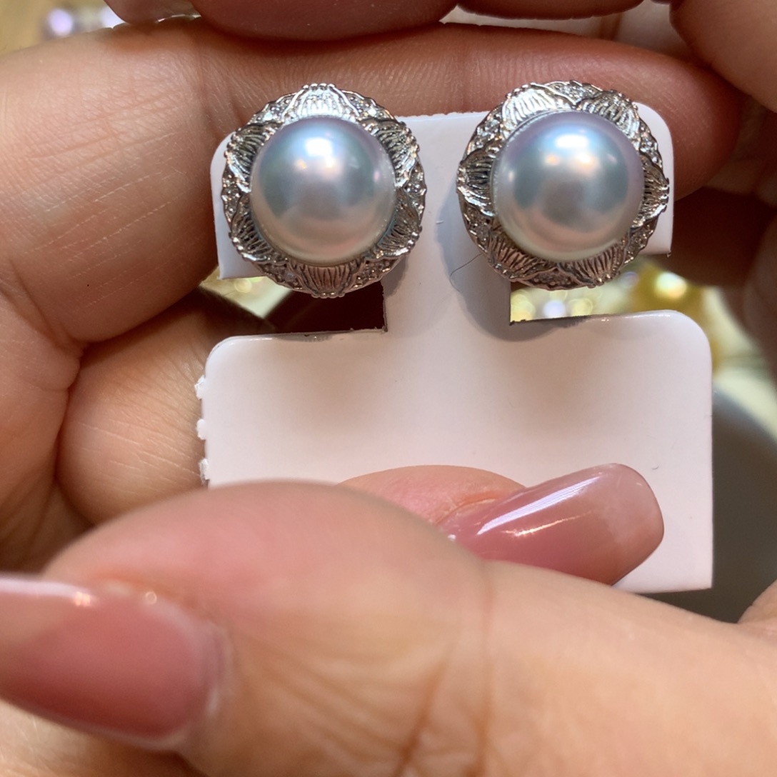 海水珍珠耳饰银S925镶嵌