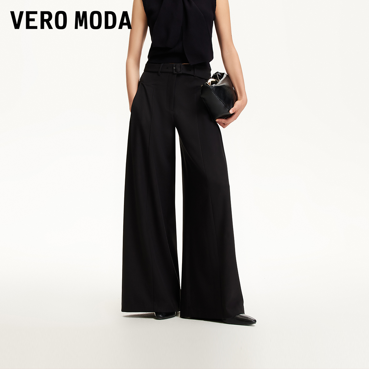 Vero Moda休闲裤【亚麻雅韵】25压褶腰带宽松阔腿老钱风3253PL001