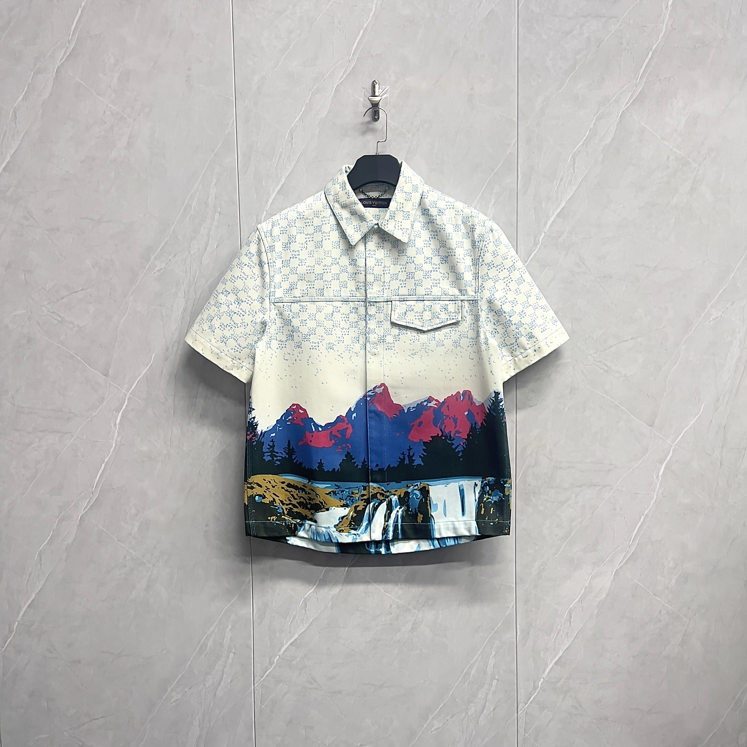 全新未使用 LouisVuitton/路易威登 满Logo牛仔短袖衬衫/W0575/L