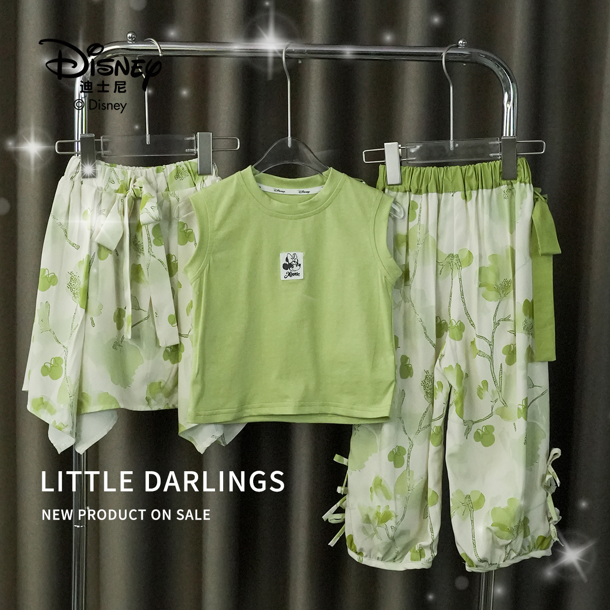 女童夏季套装无袖T恤超仙洋气蝴蝶结短裙长裤三件套010  