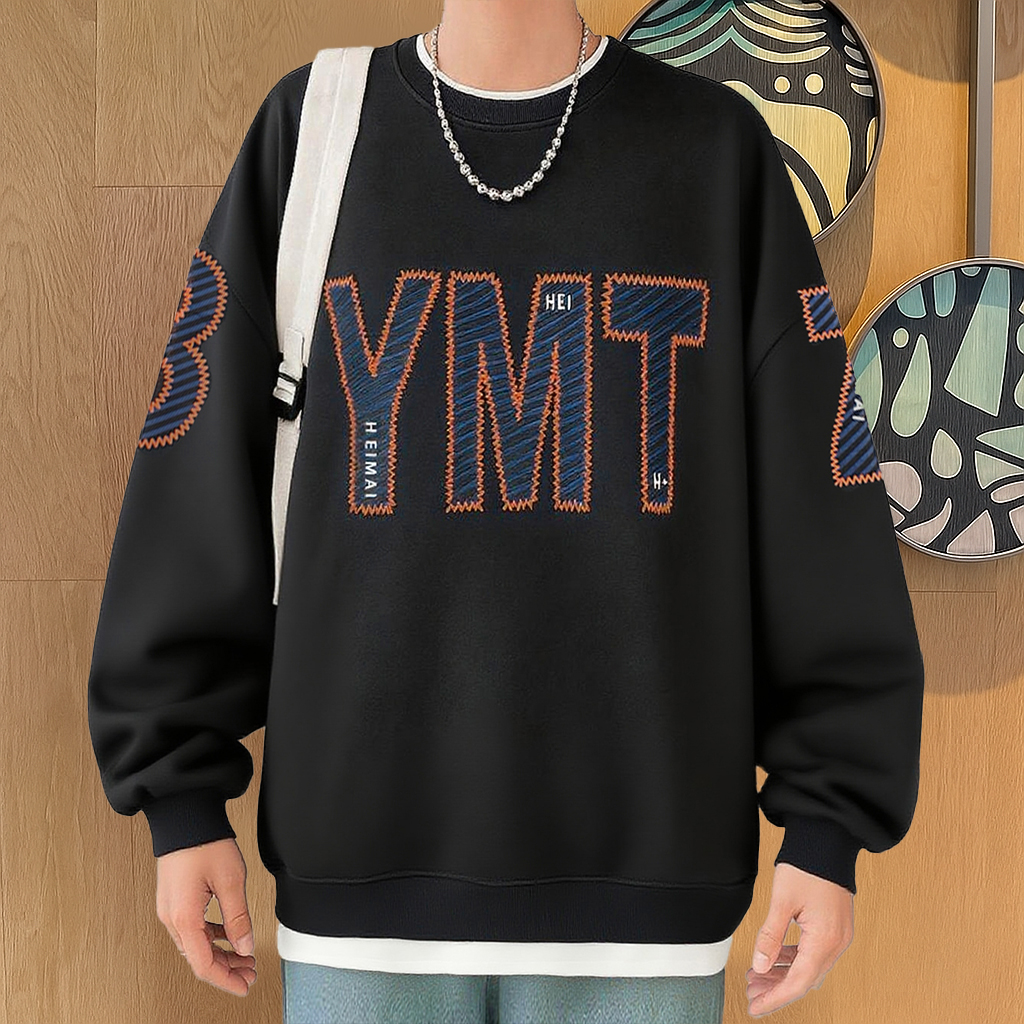 AMT美式印花字母秋季上衣圆领打底衫大码青少年宽松条纹男卫衣