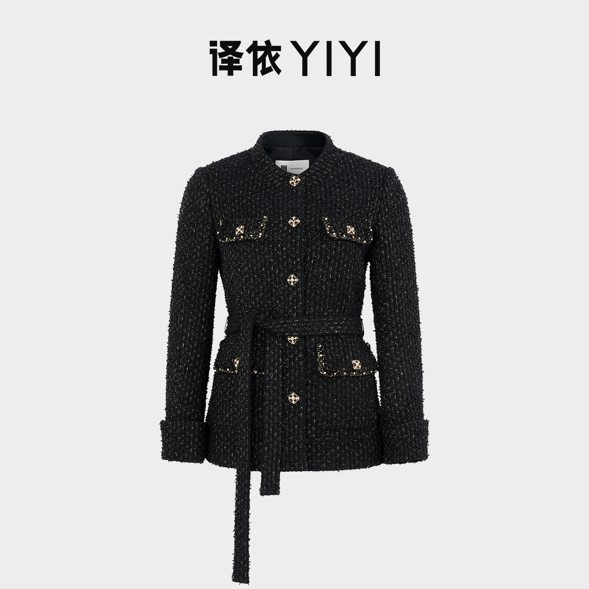 译依YIYI 鎏金星河 黑金粗花呢高定重工微收腰小香风外套BEWWT158