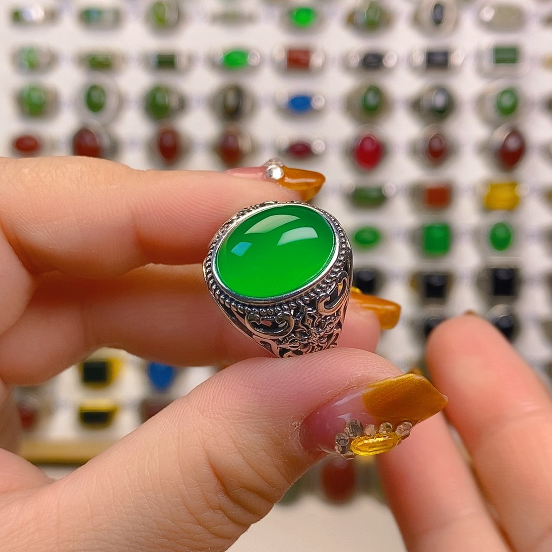 玛瑙/玉髓戒指银S925镶嵌