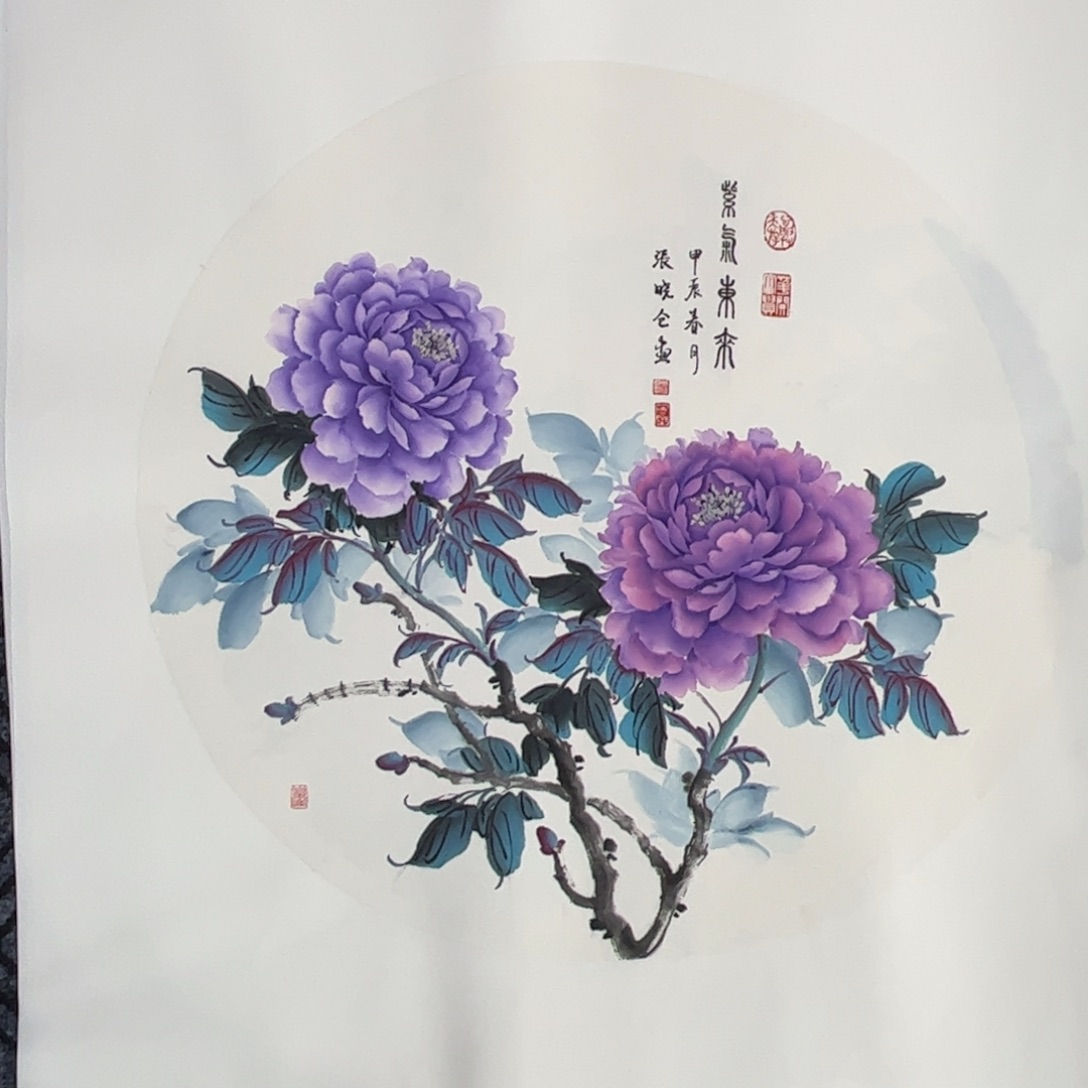 国画直径60圆花鸟m