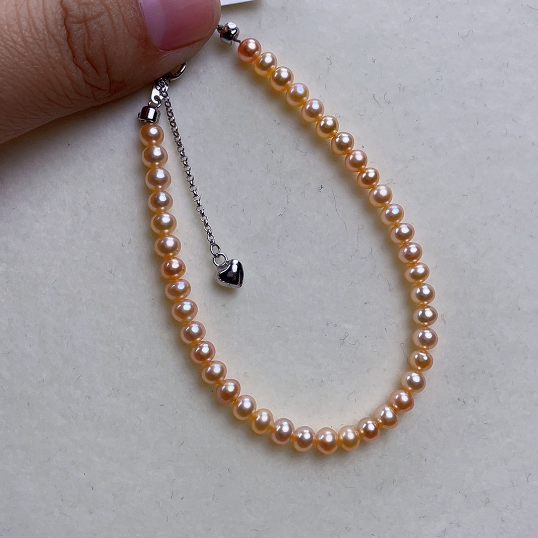 淡水珍珠银S925镶嵌项链淡水中国红手链4mm+