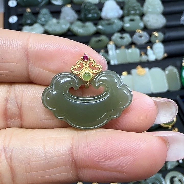 和田玉吊坠(不含链)银S925镶嵌