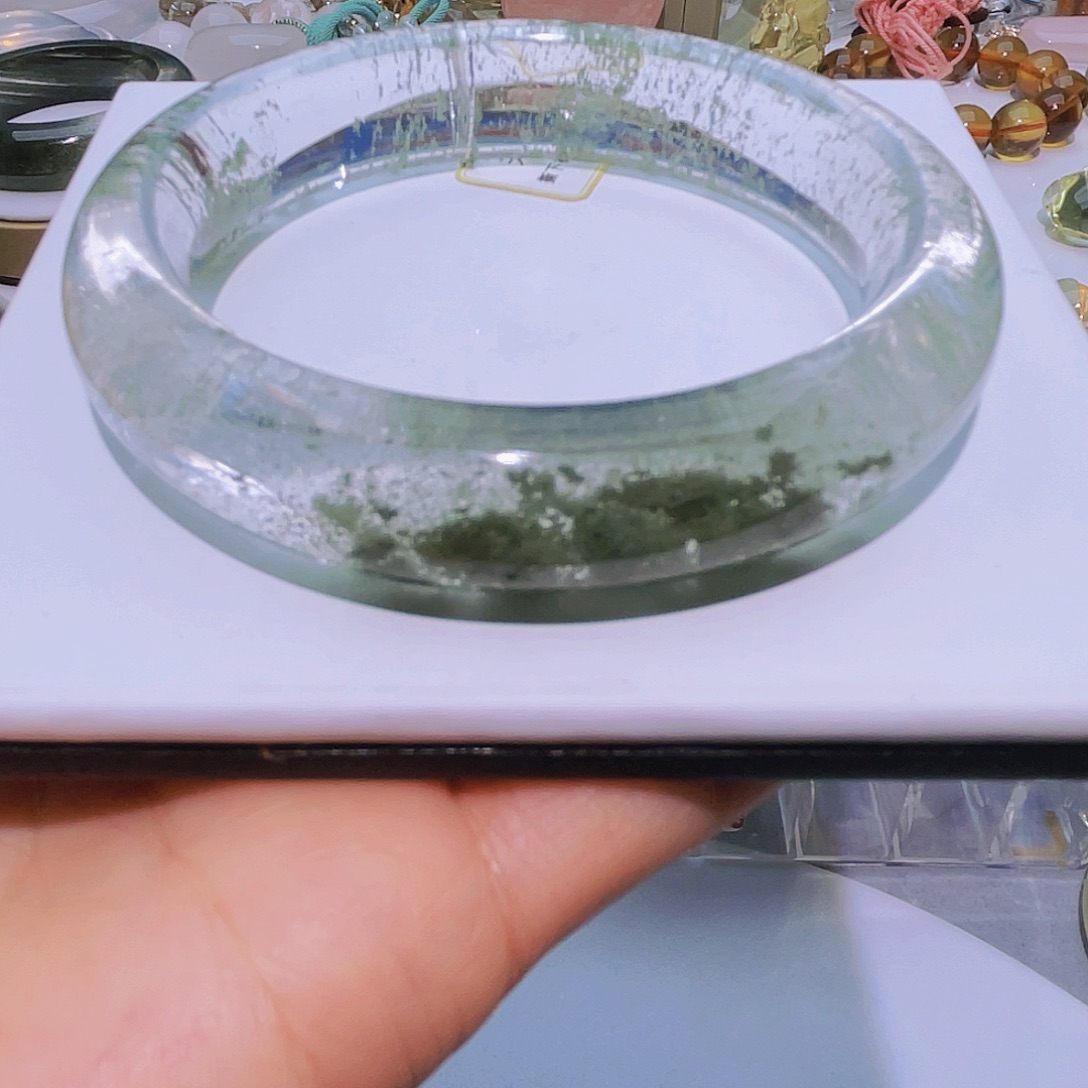 水晶未镶嵌手镯天然翠幽灵冰体58圈