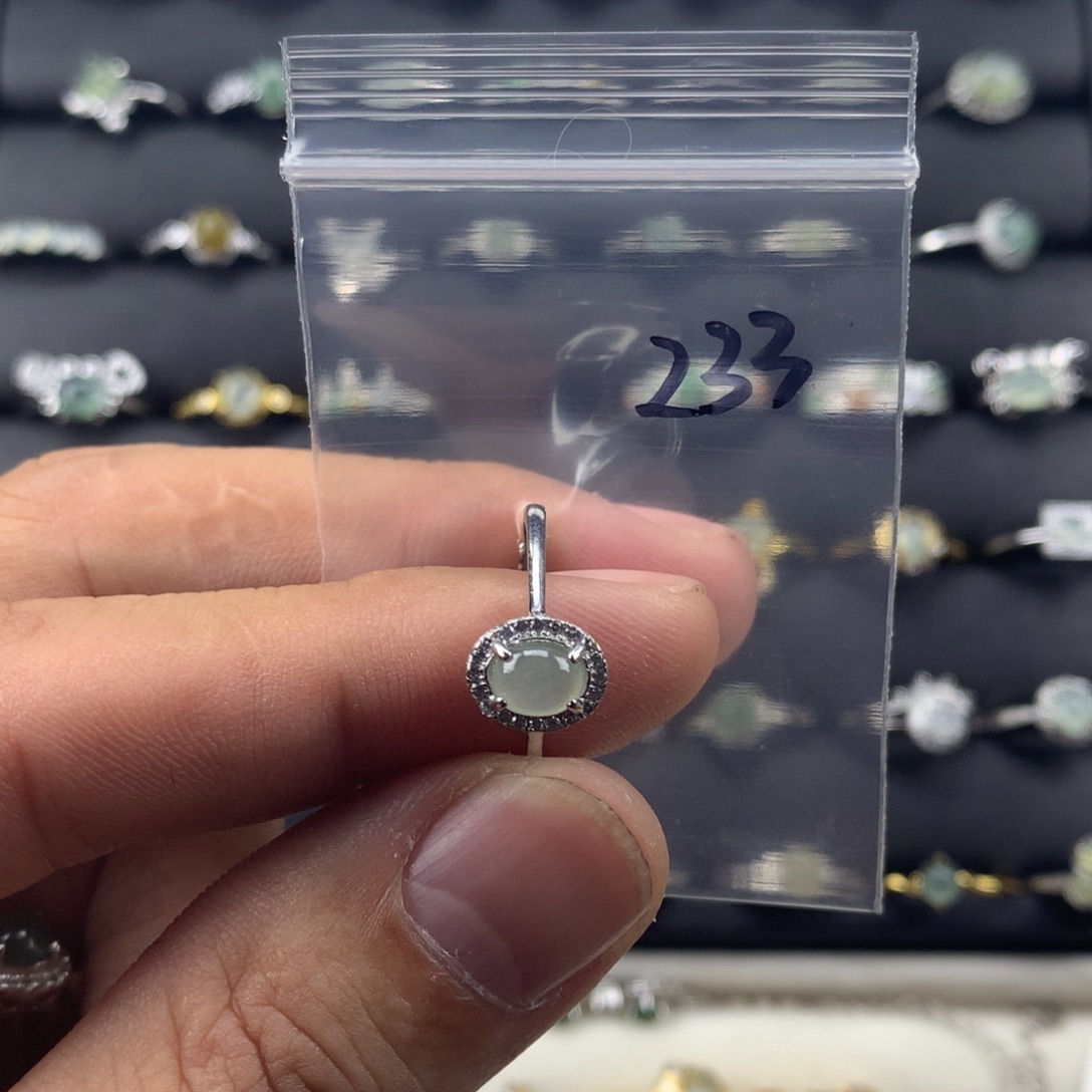 喔***趣翡翠银S925镀金镶嵌戒指233