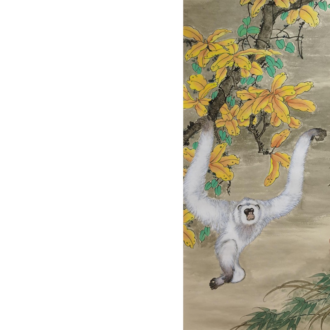 【辽拍】V250709-2-509《戏猿图》（3.3平尺) 纸本镜片 DD24