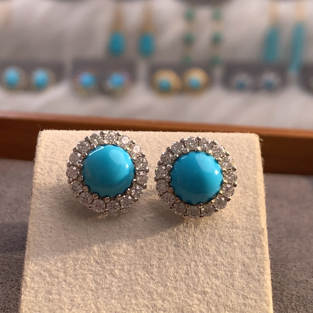 绿松石未镶嵌耳钉