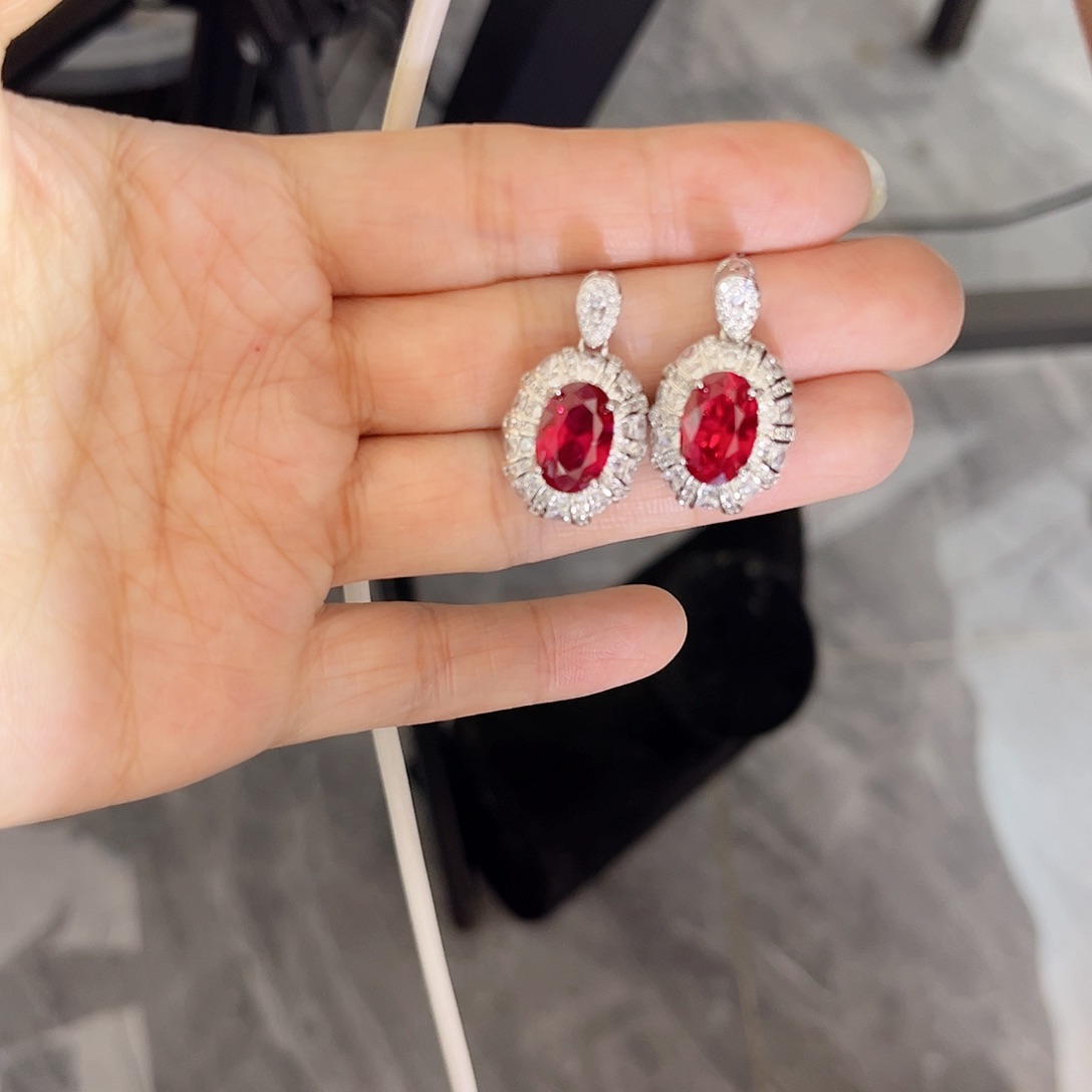 银S925镶嵌耳饰红宝石