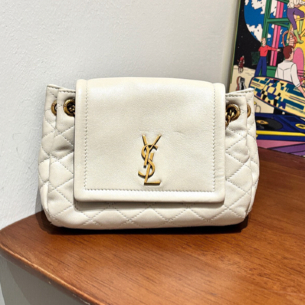 99新 YSL/圣罗兰 白金nolita mini翻盖链条包