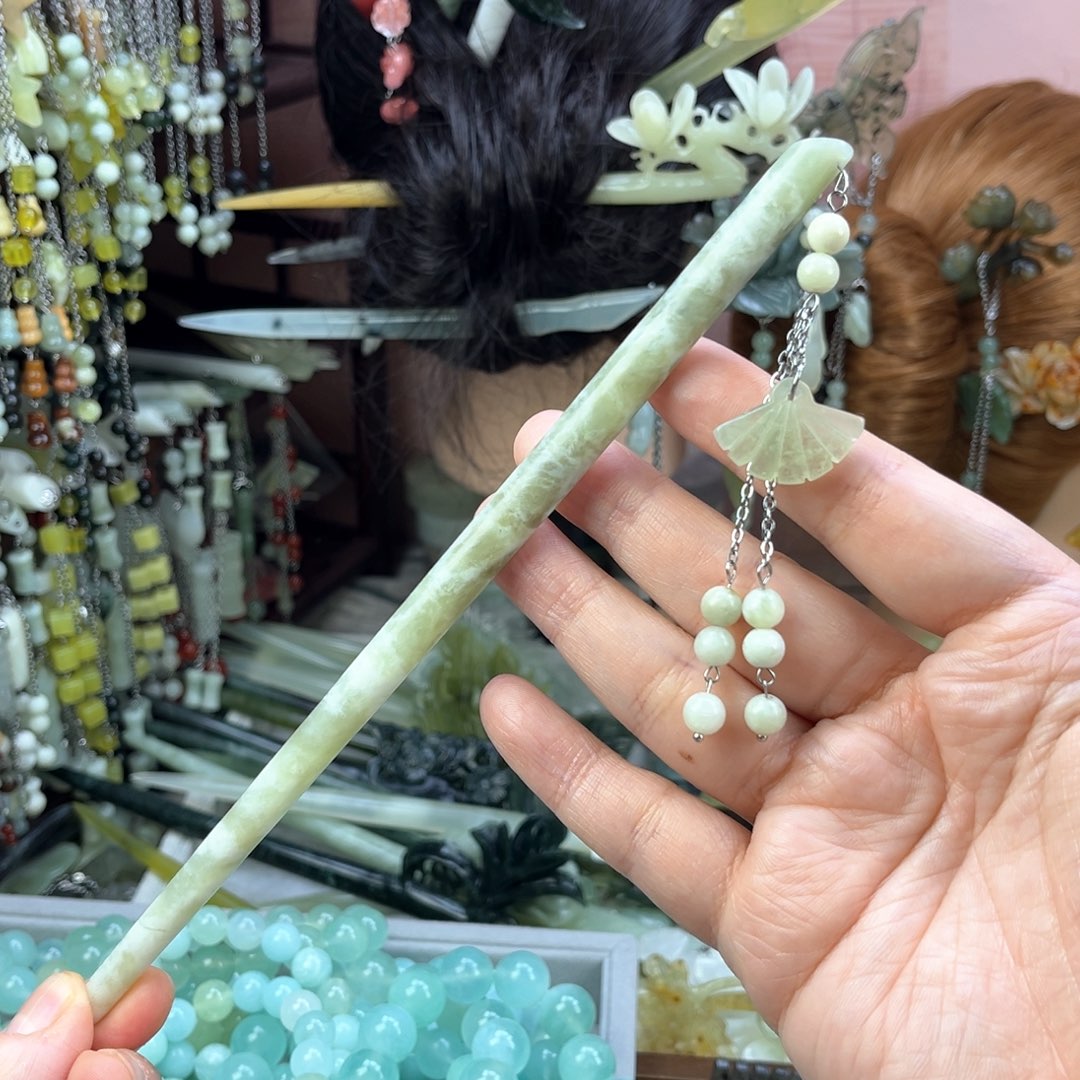 蛇纹石玉发饰未镶嵌默认微瑕岫玉发簪