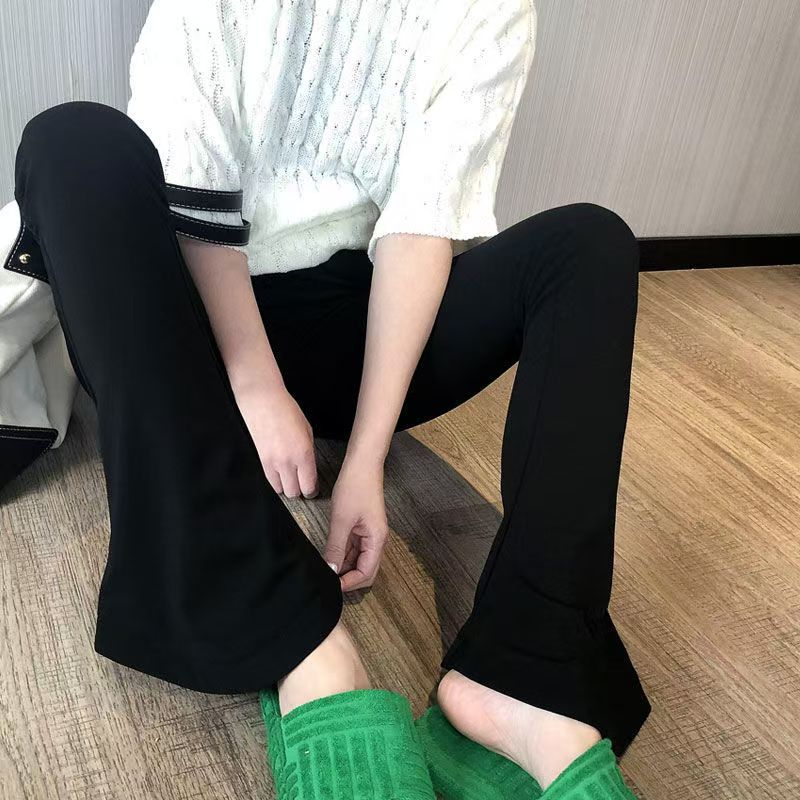 大码修身辣妹风简约通勤高腰春秋黑色韩版外穿马蹄牛仔裤女570